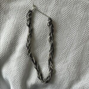 Braided Multi-Chain Silver and Black Necklace